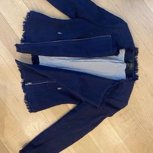 J Crew Boucle and fringe zip up jacket